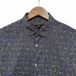 John Varvatos Star USA Men's Medium Splatter Navy Blue/Yellow Button Front Shirt